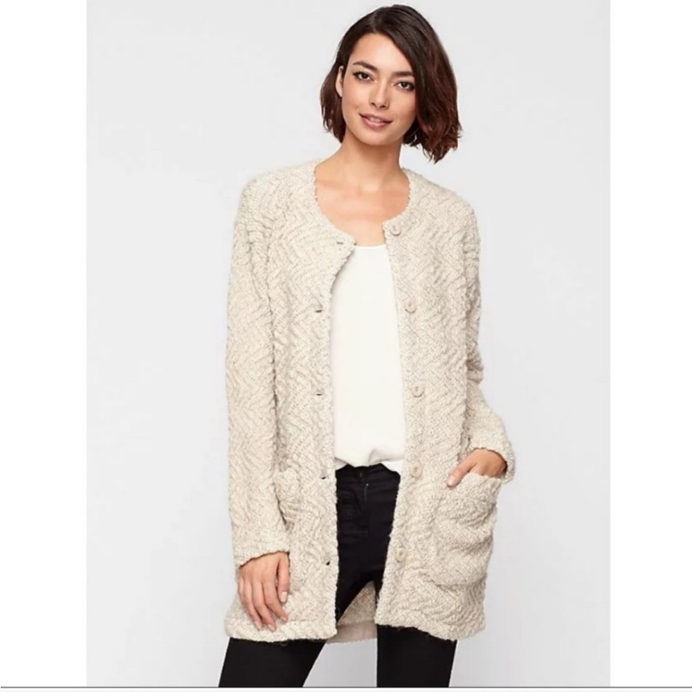 Eileen Fisher Chevron Boucle wool alpaca cardigan M